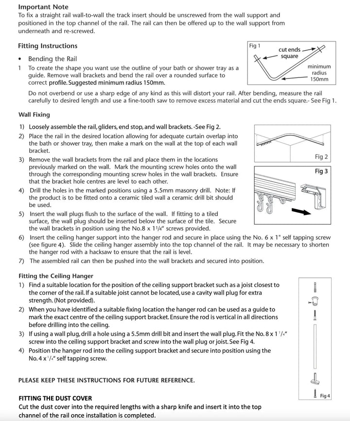 Bendy badeforhængsstang maks 200 cm