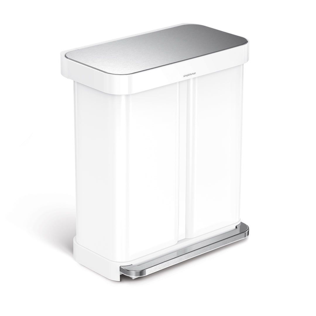 58l (34/24) pedalspand med to rum og poselomme - hvidt rustfrit stål fra simplehuman