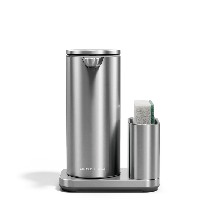 elektrisk sæbedispenser fra simplehuman med holder i børstet stål