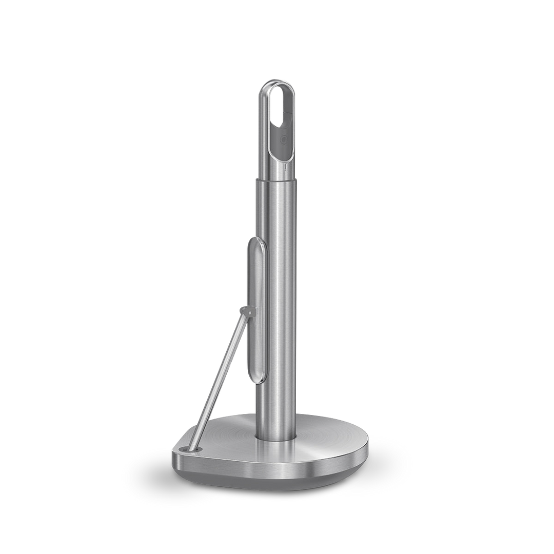 køkkenrulleholder med sprayflaske - børstet stål - sideprofil - simplehuman