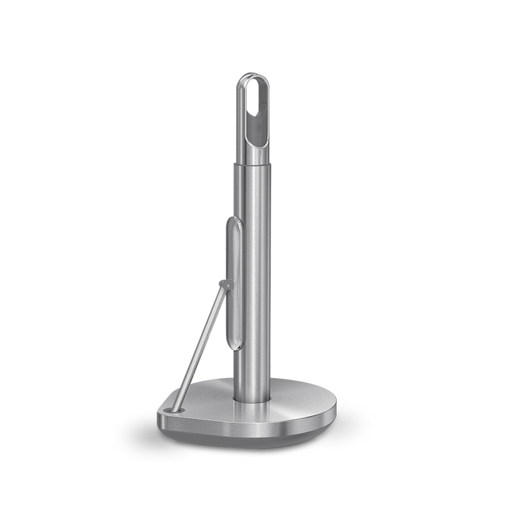 køkkenrulleholder med sprayflaske - børstet stål - sideprofil - simplehuman