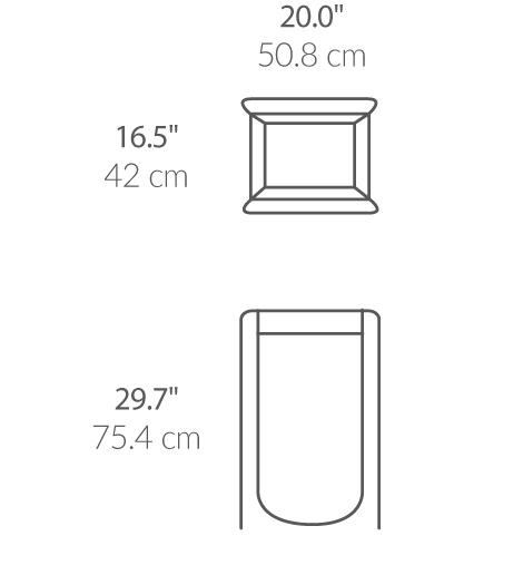 Mål og dimensioner for simplehuman enkelt x-ramme vasketøjskurv