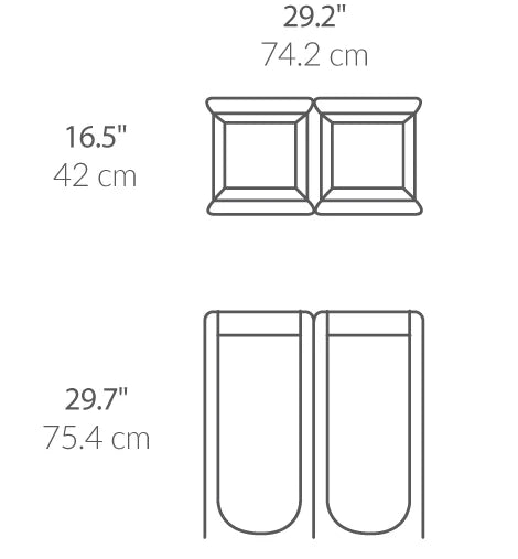 Mål og dimensioner for simplehuman dobbelt x-ramme vasketøjskurv