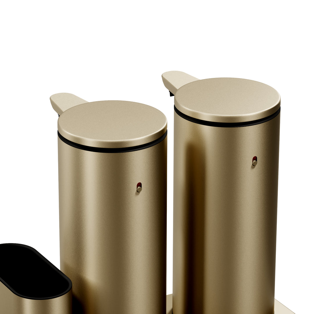 Mål og dimensioner for simplehuman 414ml dobbelt genopladelig sensorpumpe med holder