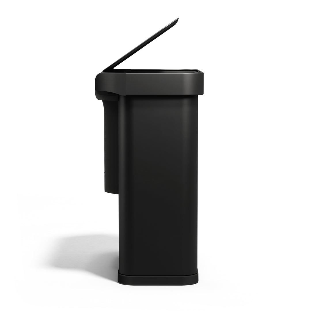 Mål og dimensioner for simplehuman 58l (34/24) sensorstyret skraldespand med to rum og poselomme