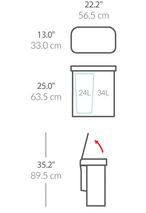 simplehuman 58l (34/24) sensorstyret skraldespand med to rum og poselomme - matsort