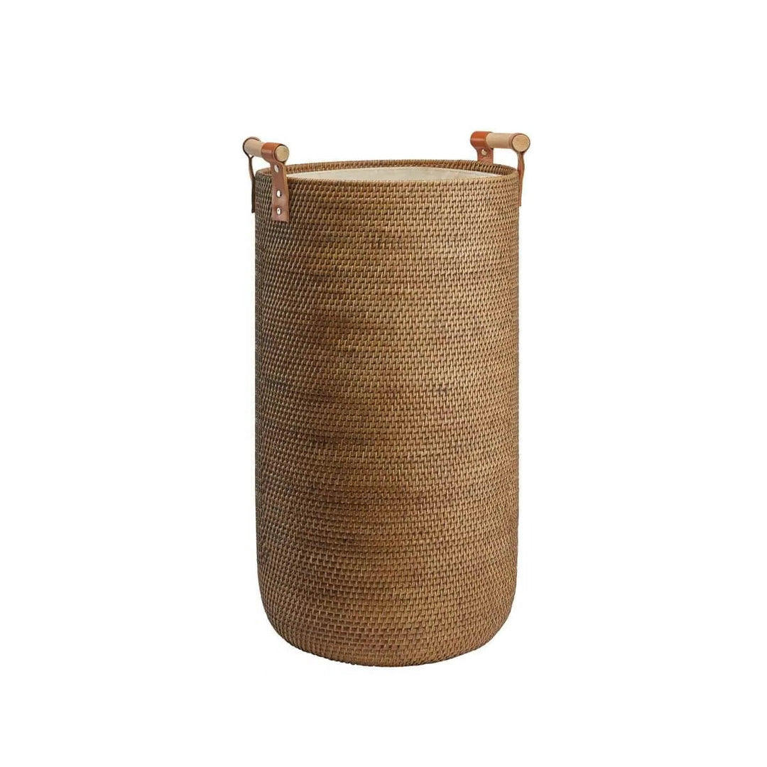 Beige vasketøjskurv med vaskepose